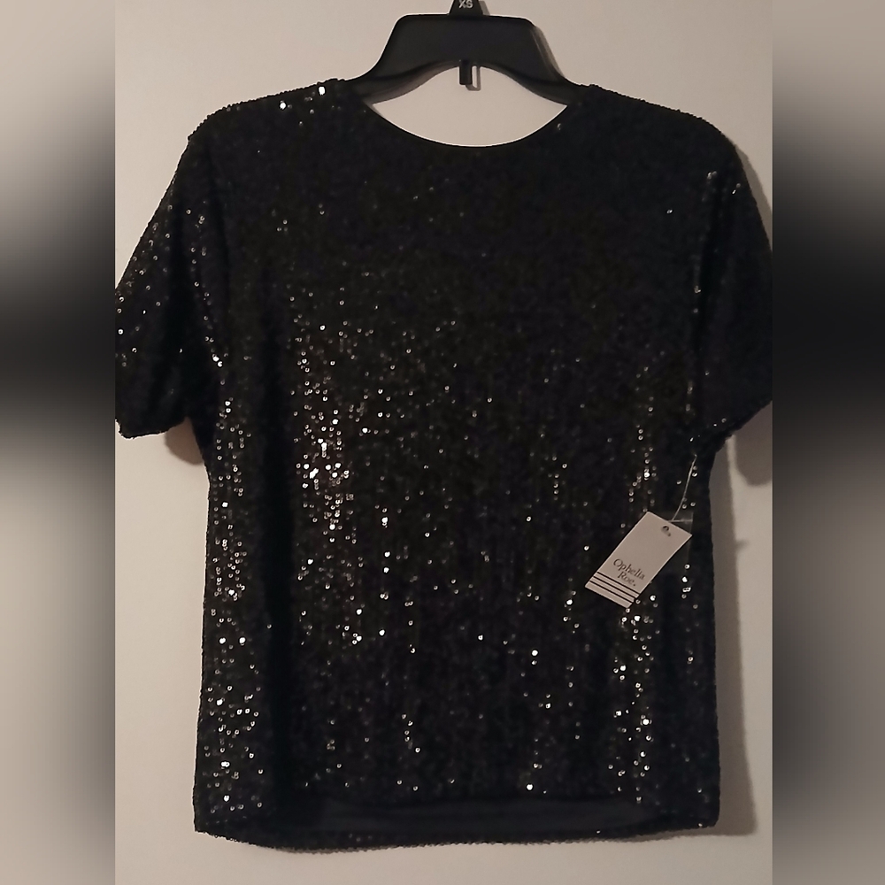 Ophelia Roe Black Sequin Blouse